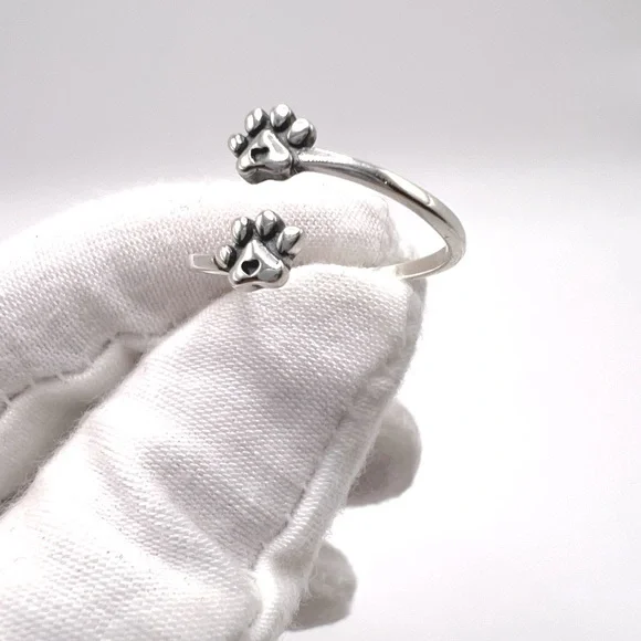 .925 Sterling Silver Adjustable Paw Ring - Picture 3 of 12